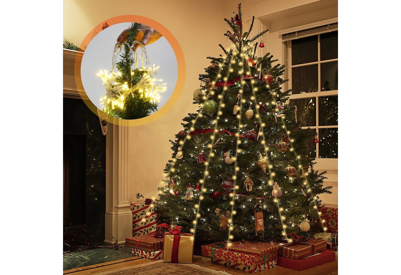 Clanmacy LED-Lichterkette 200/280 LEDs Weihnachtsbaum Christbaumbeleuchtung mit Ring Tannenbaum von Clanmacy