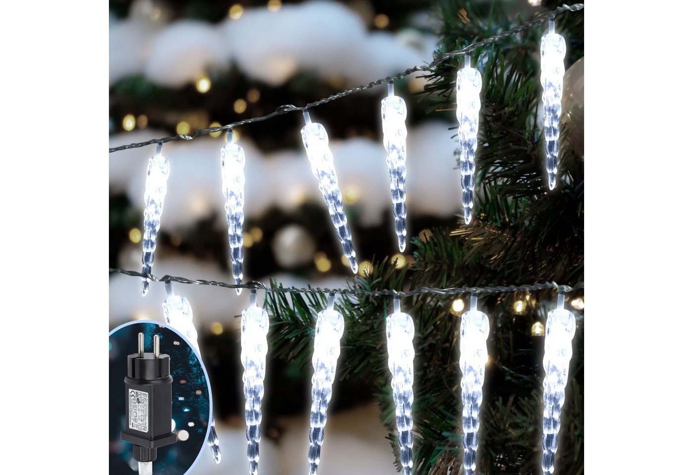 Clanmacy LED-Lichterkette 40 LED Eiszapfen,IP44, optional mit 8 Leuchtmodi, Wasserdicht von Clanmacy