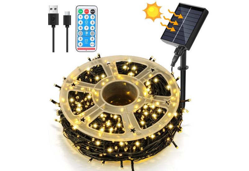 Clanmacy LED-Lichterkette 50M 500 LED Solar Lichterkette Solarleuchte Außen Garten Warmweiß, Wasserdicht von Clanmacy