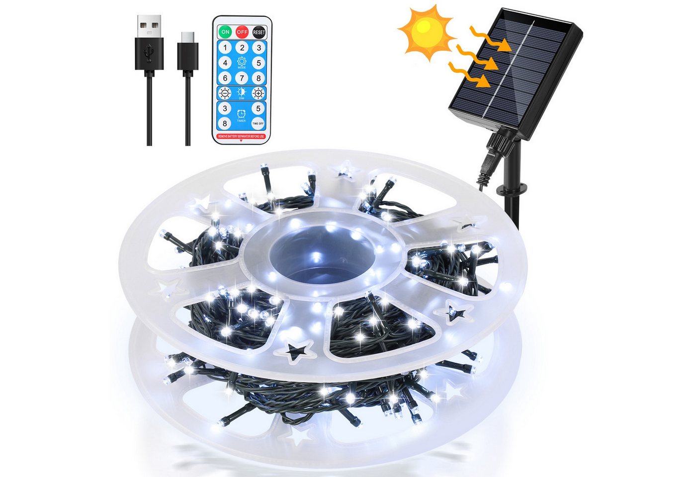 Clanmacy LED-Lichterkette 50M 500LEDs LED-Lichterkette 2X Solar Lichterkette Aussen Kaltweiß, Weihnachten Clanmacy LED-Lichterkette 50M 500LEDs LED-Lichterkette 2X Solar Lichterkette Aussen Kaltweiß, Weihnachten von Clanmacy