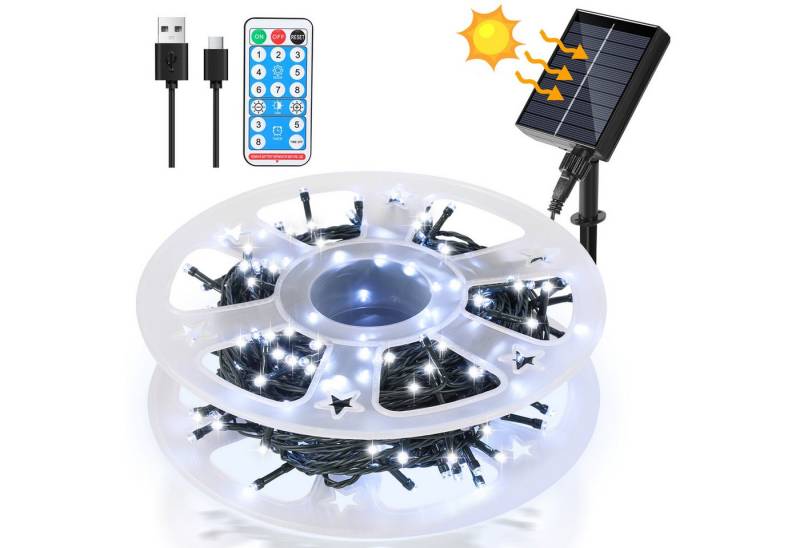 Clanmacy LED-Lichterkette 50M 500LEDs LED-Lichterkette 2X Solar Lichterkette Aussen Kaltweiß, Weihnachten von Clanmacy
