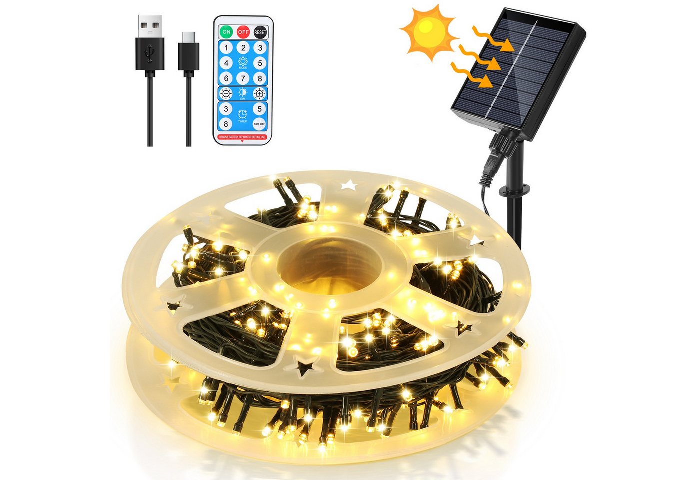 Clanmacy LED-Lichterkette 50M 500LEDs LED-Lichterkette 2X Solar Lichterkette Aussen Warmweiß, Weihnachten von Clanmacy