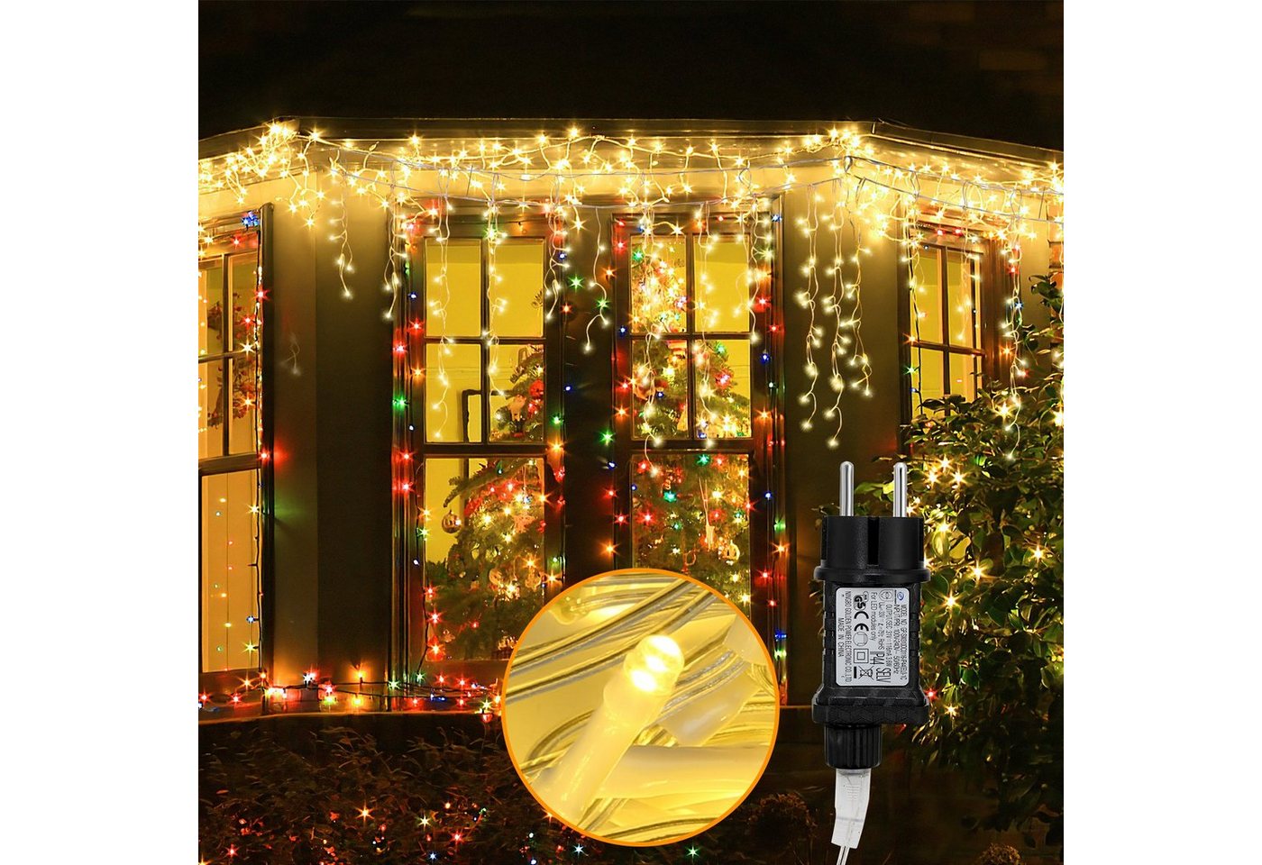 Clanmacy LED-Lichterkette Erweiterbar 200/400/600 LED,5m/10m/15m Lichtervorhang Eisregen Außen, Weihnachten von Clanmacy
