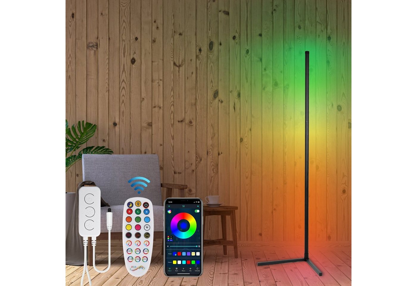 Clanmacy LED Stehlampe LED Stehlampe Smart Home Eck-Stehleuchte RGB LED Stehleuchte, 4 von Clanmacy