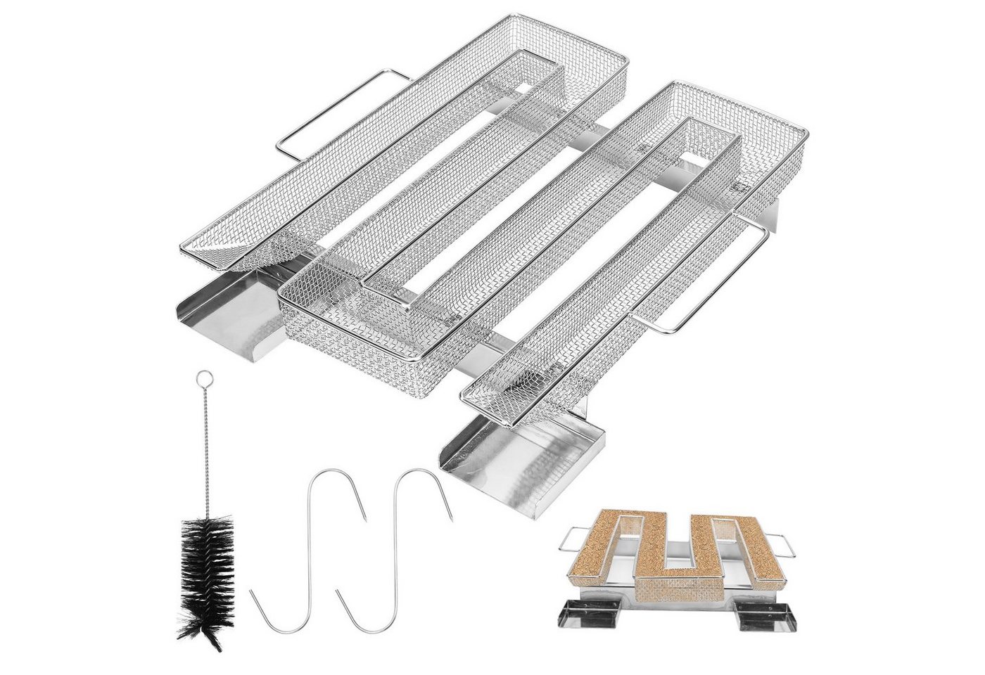Clanmacy Räucherbox BBQ Kaltrauchgenerator Sparbrand Kaltraucherzeuger Räuchern Edelstahl für Smoker, Grill oder Räucherofen Kaltrauchgenerator eckig, Kaltraucherzeuger, Räucherspirale für Räucherspäne, 22,5 * 17,5 * 4,5 cm Edelstahlmaterial/Bequemer Griff von Clanmacy