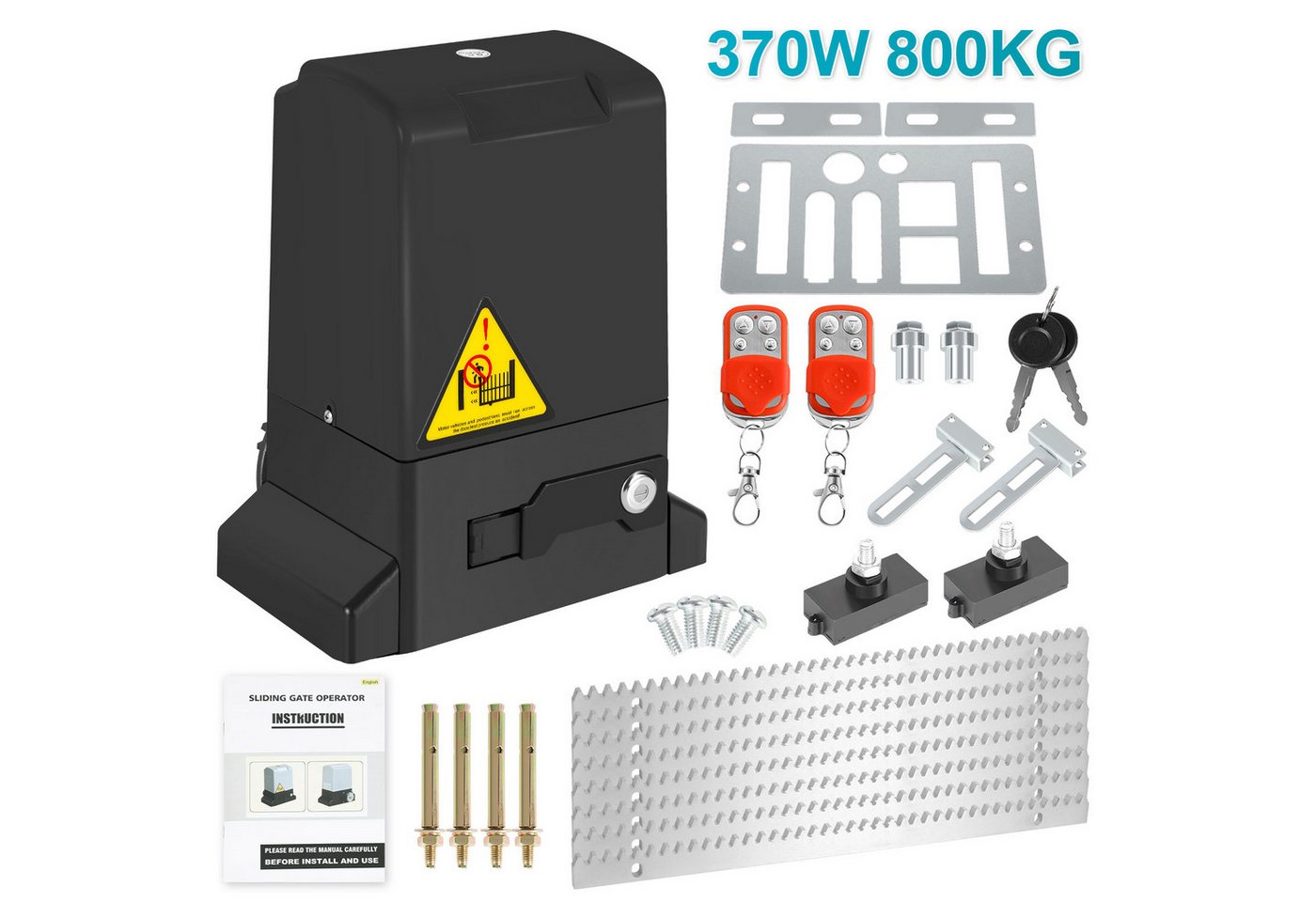 Clanmacy Schiebetorantrieb Torantrieb 370W Toröffner Motor 800kg Schiebetor Antrieb Komplett-Set, mit Gleitschiene, (IP44 wasserdicht, mit 2 orangen Schlüssel und 1 Fernbedienung), Betriebene Türen Eisenwaren von Clanmacy