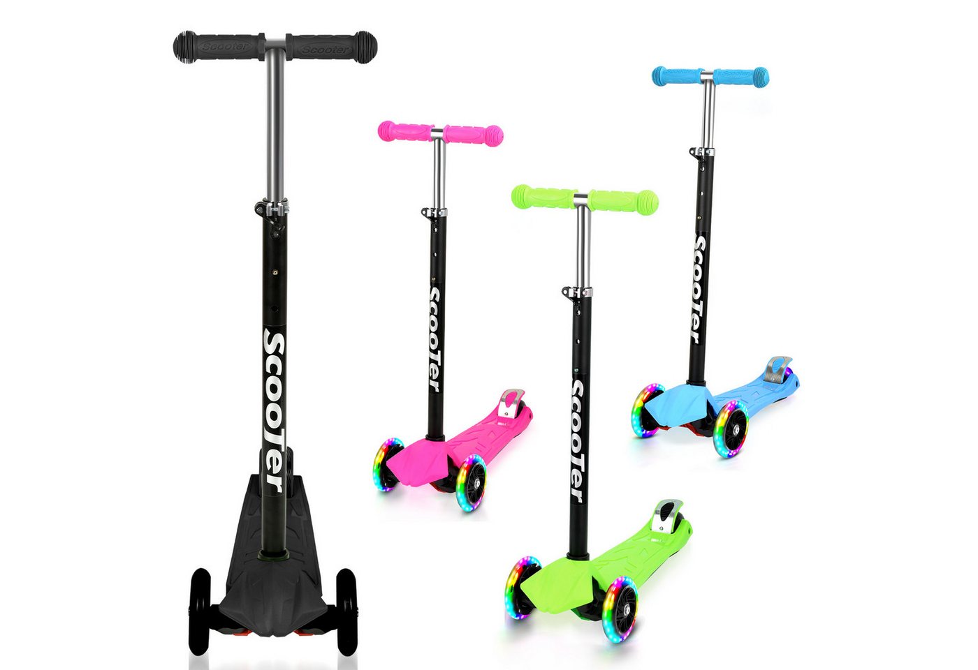 Clanmacy Scooter Kinderroller Tretroller mit 3 LED-Rädern Höhenverstellbar & Klappbar von Clanmacy