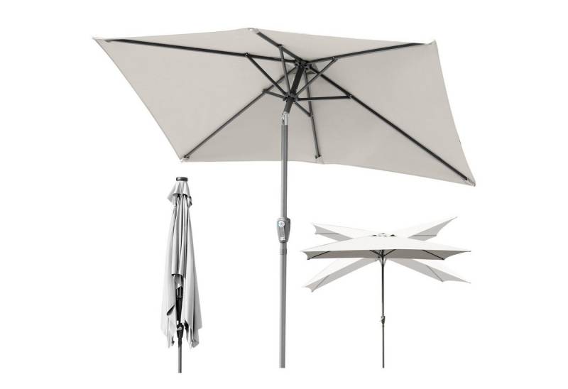 Clanmacy Sonnenschirm Rechteckig Balkonschirm 210x140 cm Sonnenschutz mit kurbel Beige, LxB: 210x140 cm, Stabiler knickbar/für Garten, Balkon, Terasse/Sonnenschutz von Clanmacy