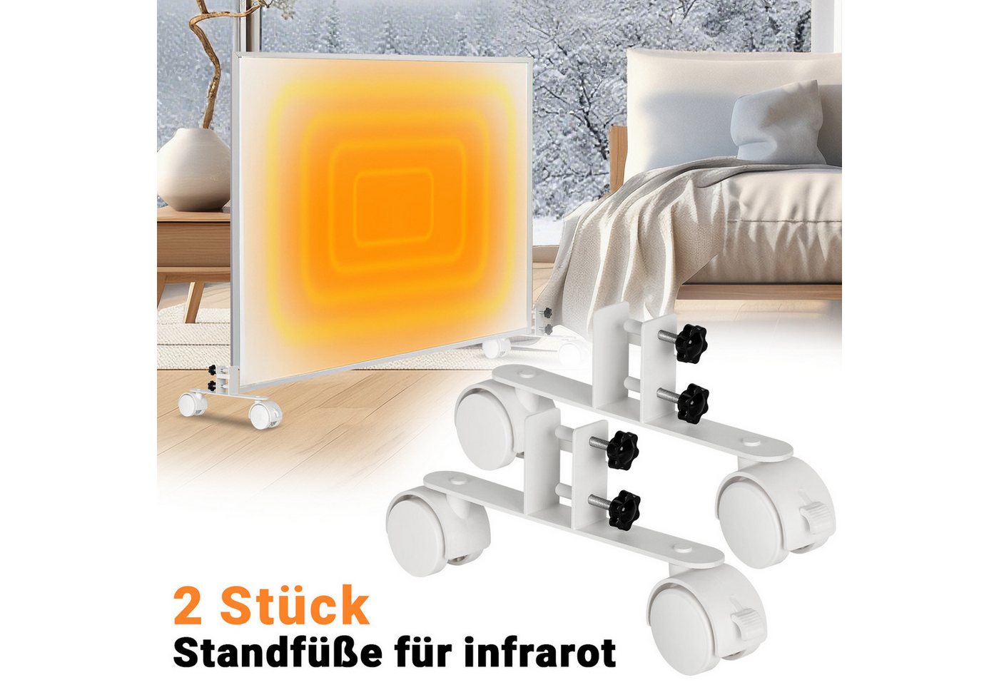 Clanmacy Standfuß 2x Standfüße mit Rollen für Infrarotheizungen Geeignet für Heizgeräte (2 St) von Clanmacy