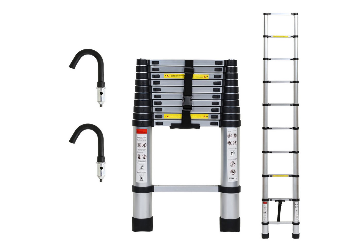 Clanmacy Teleskopleiter Alu Leichtgewicht Ausziehleiter Rutschfester 2,6m Silber + Haken (Teleskopleiter,Anlegeleiter,Klappleiter,Schiebeleiter, Hochleistungs-Teleskopleiter, Hochwertiges Aluminiummaterial), Mühelose Portabilität Unabhängige Verriegelung Narrensicherer Betrieb Clanmacy Teleskopleiter Alu Leichtgewicht Ausziehleiter Rutschfester 2,6m Silber + Haken (Teleskopleiter,Anlegeleiter,Klappleiter,Schiebeleiter, Hochleistungs-Teleskopleiter, Hochwertiges Aluminiummaterial), Mühelose Portabilität Unabhängige Verriegelung Narrensicherer Betrieb von Clanmacy