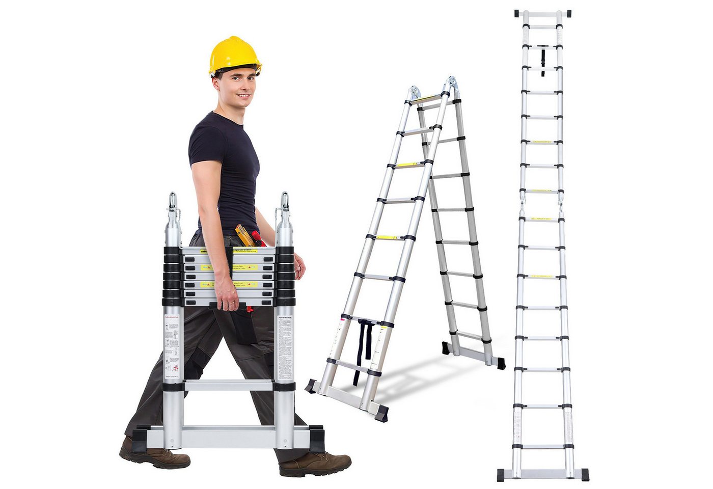 Clanmacy Teleskopleiter Premium Alu Teleskopleiter Ausziehleiter Klappleiter Höhe 5M Silber An (Teleskopleiter,Anlegeleiter,Klappleiter,Schiebeleiter, Hochleistungs-Teleskopleiter, Hochwertiges Aluminiummaterial), Mühelose Portabilität Unabhängige Verriegelung Narrensicherer Betrieb Clanmacy Teleskopleiter Premium Alu Teleskopleiter Ausziehleiter Klappleiter Höhe 5M Silber An (Teleskopleiter,Anlegeleiter,Klappleiter,Schiebeleiter, Hochleistungs-Teleskopleiter, Hochwertiges Aluminiummaterial), Mühelose Portabilität Unabhängige Verriegelung Narrensicherer Betrieb von Clanmacy