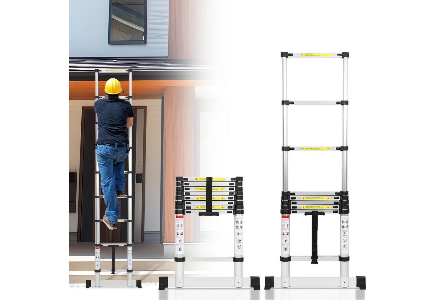 Clanmacy Teleskopleiter Profi Teleskopleiter 2,6M Aluminium 150kg Tragkraft mit Stabilisator (Teleskopleiter,Anlegeleiter,Klappleiter,Schiebeleiter, Hochleistungs-Teleskopleiter, Hochwertiges Aluminiummaterial), Mühelose Portabilität Unabhängige Verriegelung Narrensicherer Betrieb Clanmacy Teleskopleiter Profi Teleskopleiter 2,6M Aluminium 150kg Tragkraft mit Stabilisator (Teleskopleiter,Anlegeleiter,Klappleiter,Schiebeleiter, Hochleistungs-Teleskopleiter, Hochwertiges Aluminiummaterial), Mühelose Portabilität Unabhängige Verriegelung Narrensicherer Betrieb von Clanmacy
