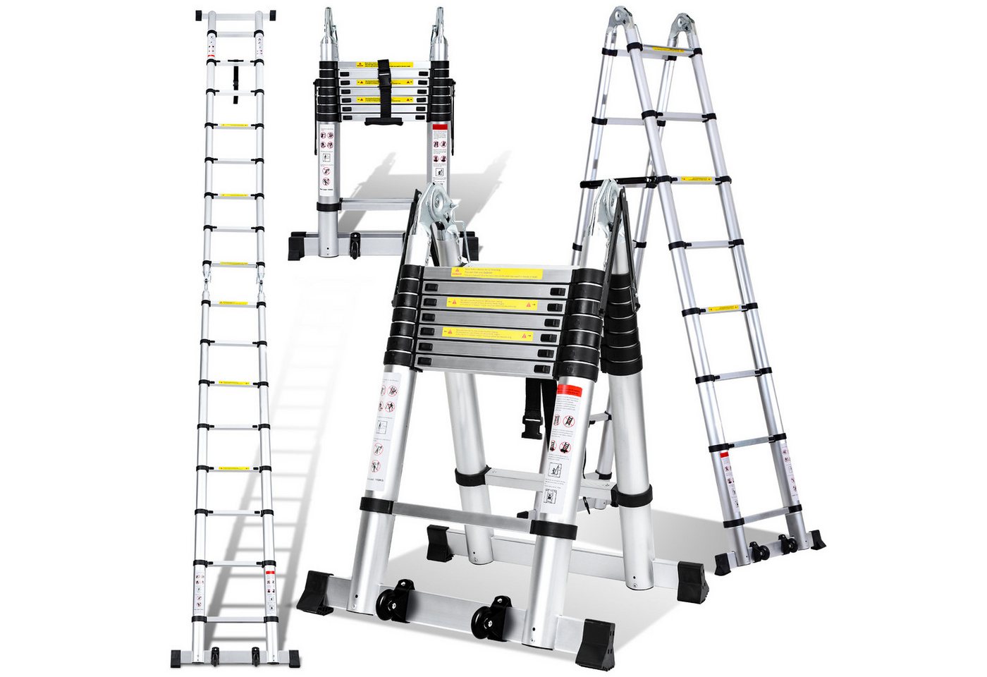 Clanmacy Teleskopleiter Teleskopleiter Alu 2,5+2,5m mit Stabilisator Rädern Anlegeleiter von Clanmacy