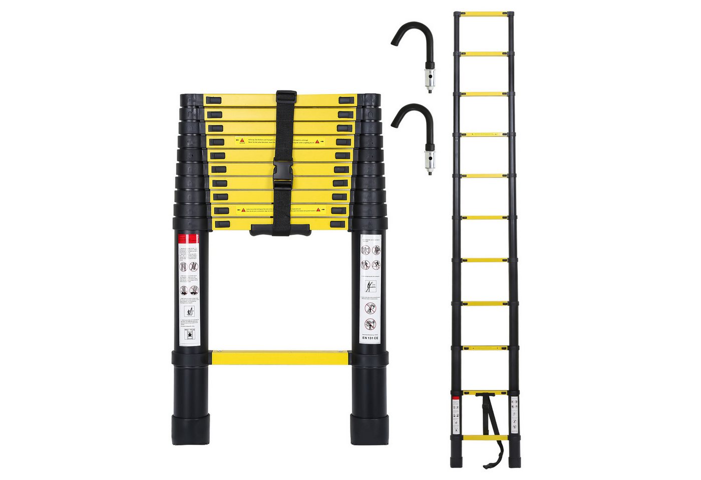 Clanmacy Teleskopleiter Teleskopleiter Alu 2,6~5m Ausziehleiter Anlegeleiter bis 150kg von Clanmacy