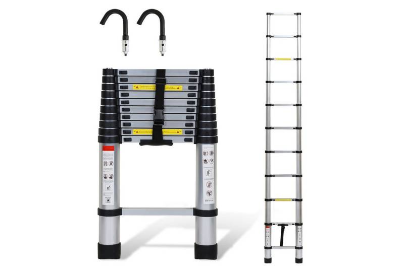 Clanmacy Teleskopleiter Teleskopleiter Alu 2.6m-5m Ausziehleiter Anlegeleiter mit haken Clanmacy Teleskopleiter Teleskopleiter Alu 2.6m-5m Ausziehleiter Anlegeleiter mit haken von Clanmacy