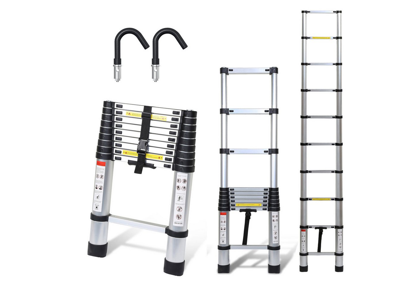 Clanmacy Teleskopleiter Teleskopleiter Alu 2.6m Ausziehleiter Anlegeleiter mit haken Silber Clanmacy Teleskopleiter Teleskopleiter Alu 2.6m Ausziehleiter Anlegeleiter mit haken Silber von Clanmacy