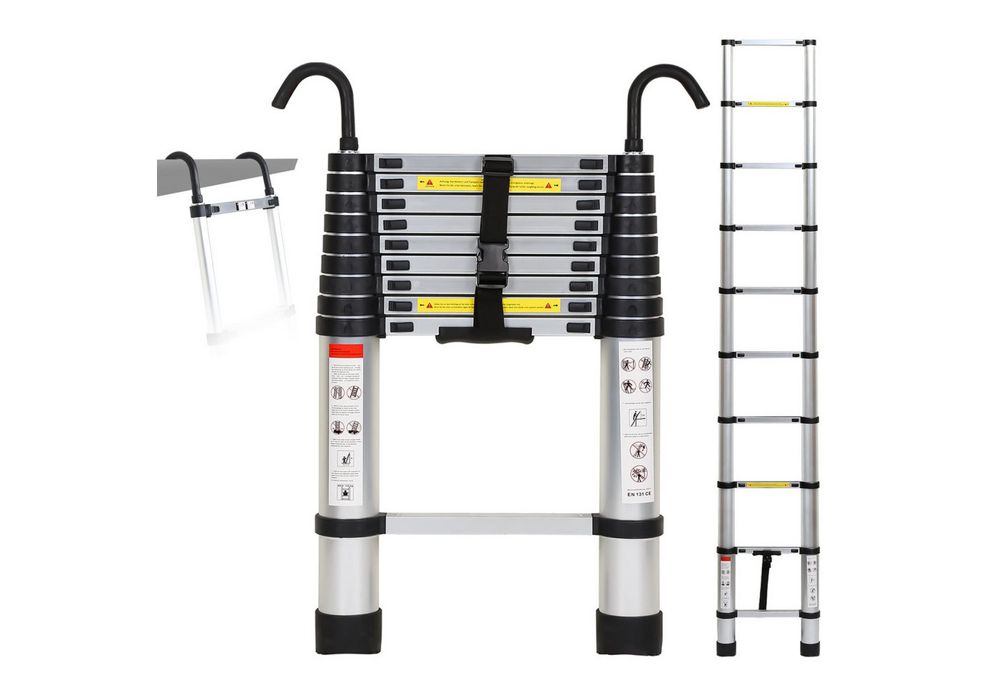 Clanmacy Teleskopleiter Teleskopleiter Alu 2.6m Ausziehleiter Anlegeleiter mit haken Silber Clanmacy Teleskopleiter Teleskopleiter Alu 2.6m Ausziehleiter Anlegeleiter mit haken Silber von Clanmacy