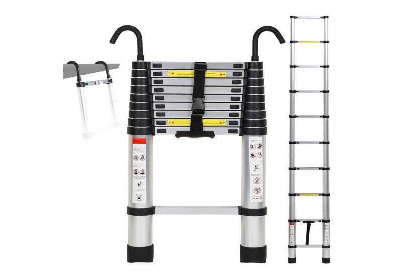 Clanmacy Teleskopleiter Teleskopleiter Alu 2.6m Ausziehleiter Anlegeleiter mit haken Silber Clanmacy Teleskopleiter Teleskopleiter Alu 2.6m Ausziehleiter Anlegeleiter mit haken Silber von Clanmacy