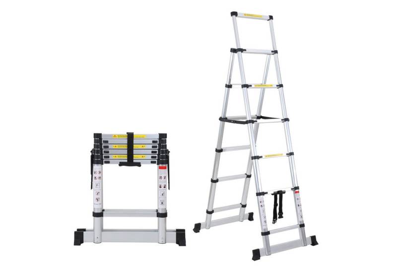 Clanmacy Teleskopleiter Teleskopleiter Anlegeleiter Alu 1,7+2,0m Waagebalken Stabilisator von Clanmacy