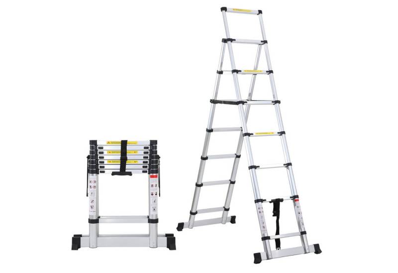 Clanmacy Teleskopleiter Teleskopleiter Anlegeleiter Alu 2,0+2,3m Waagebalken Stabilisator von Clanmacy