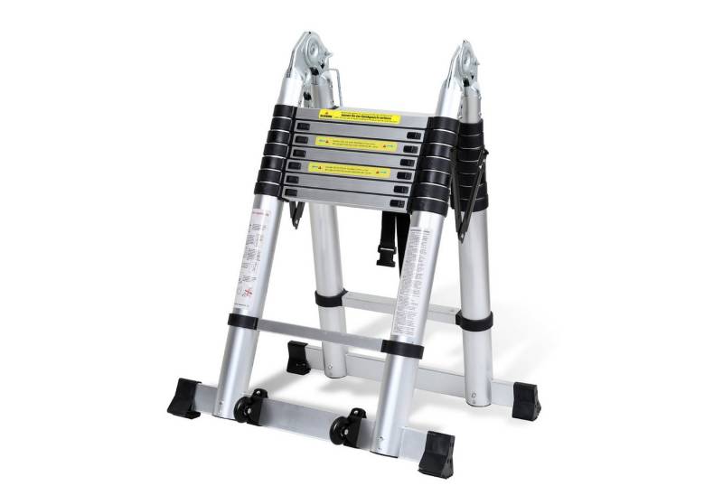 Clanmacy Teleskopleiter Teleskopleiter Klappleiter 5M« Aluleiter ausziehbare (2,5+2,5M), Klappdesign, Automatische Sperre von Clanmacy