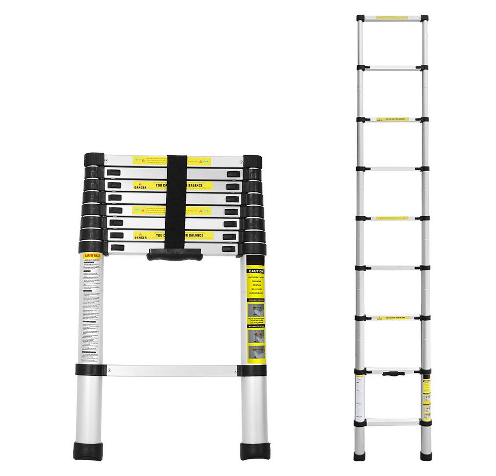 Clanmacy Teleskopleiter Teleskopleiter Stehleiter Mehrzweckleiter Alu 2.6m Ausziehleiter Anlegeleiter bis 150kg Stabil Nicht Klappbar von Clanmacy