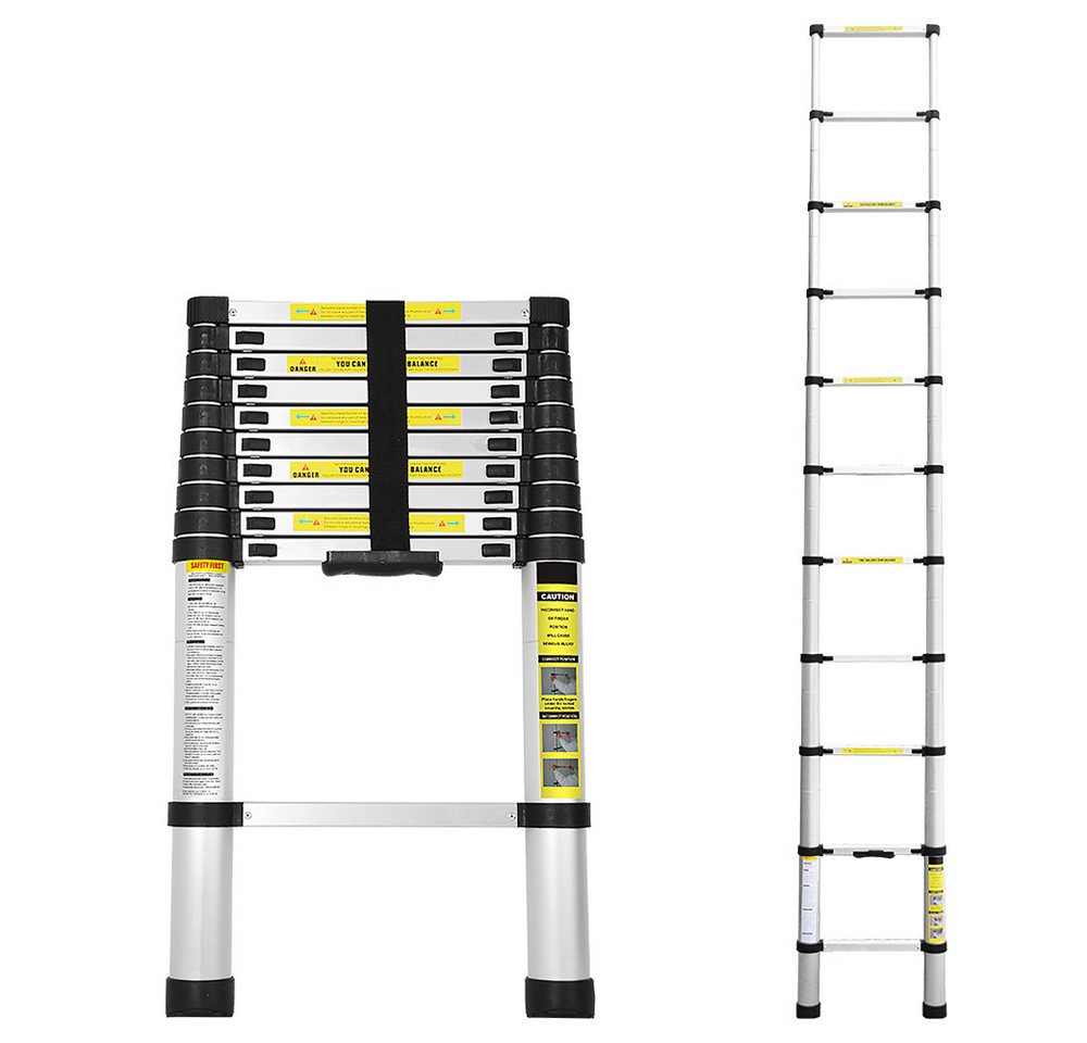 Clanmacy Teleskopleiter Teleskopleiter Stehleiter Mehrzweckleiter Alu 3,2m Ausziehleiter Anlegeleiter bis 150kg Stabil Nicht Klappbar von Clanmacy