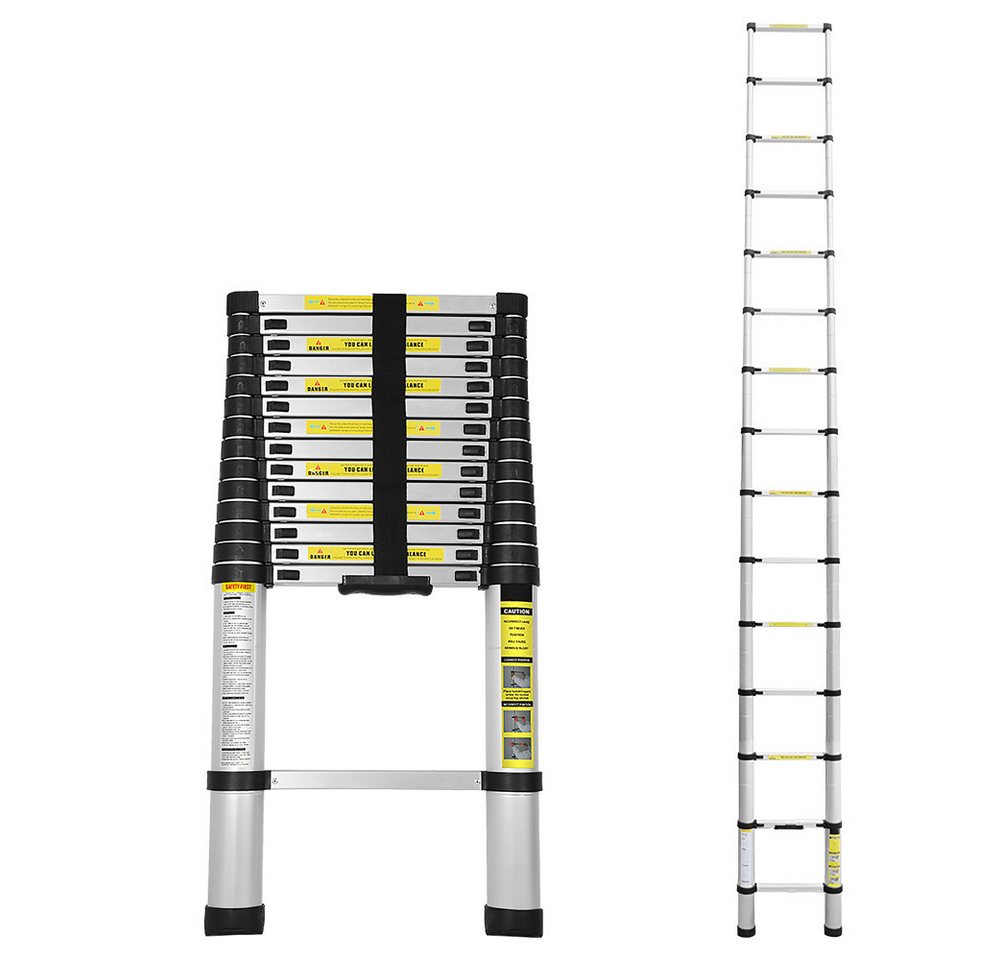 Clanmacy Teleskopleiter Teleskopleiter Stehleiter Mehrzweckleiter Alu 4,4m Ausziehleiter Anlegeleiter bis 150kg Stabil Nicht Klappbar von Clanmacy