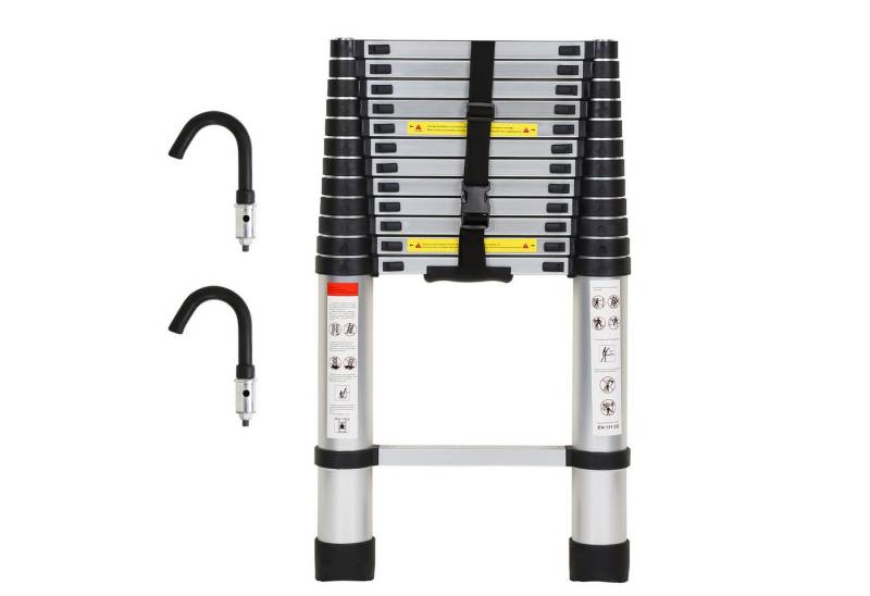 Clanmacy Teleskopleiter Teleskopleiter mit haken Alu 3,8m Silber Ausziehleiter Anlegeleiter Clanmacy Teleskopleiter Teleskopleiter mit haken Alu 3,8m Silber Ausziehleiter Anlegeleiter von Clanmacy