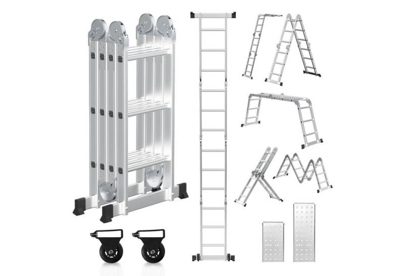 Clanmacy Teleskopleiter Vielzweckleiter 6 in 1 Multifunktionsleiter Gerüst,4x3 3.6m bis 150kg, 4 x 3 Stufen von Clanmacy