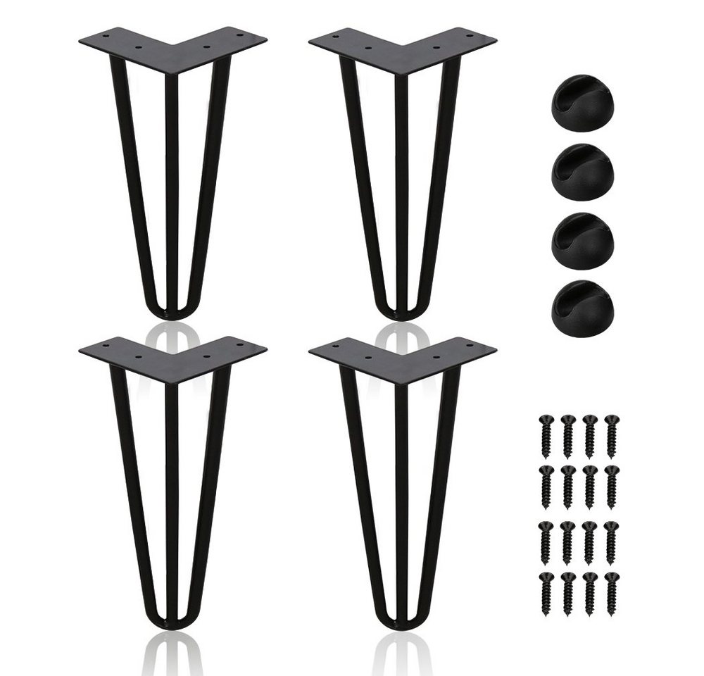 Clanmacy Tischbein 4x Tischbeine Hairpin Legs für DIY Couchtisch, Beistelltisch, Konsolentisch, Kommode - 2 oder 3 Streben - 15-72cm - Schwarz, mit angeschweißt Fußscheibe und Bodenschoner Filzg, Aufblasbar, Hairpin Legs von Clanmacy