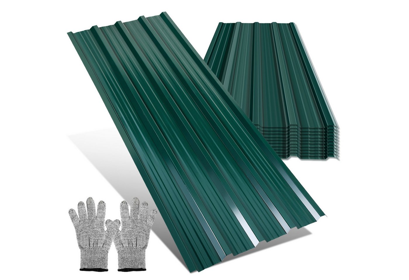 Clanmacy Trapezblech Trapezblech 12er Set Profilblech Trapezblech mit Handschuhe 7m², 129x46x0.25 mm (Set 12-St) UV-Schutz, Wasserfest, Wetterfest, Rostresistent, Korrosionsbeständig von Clanmacy