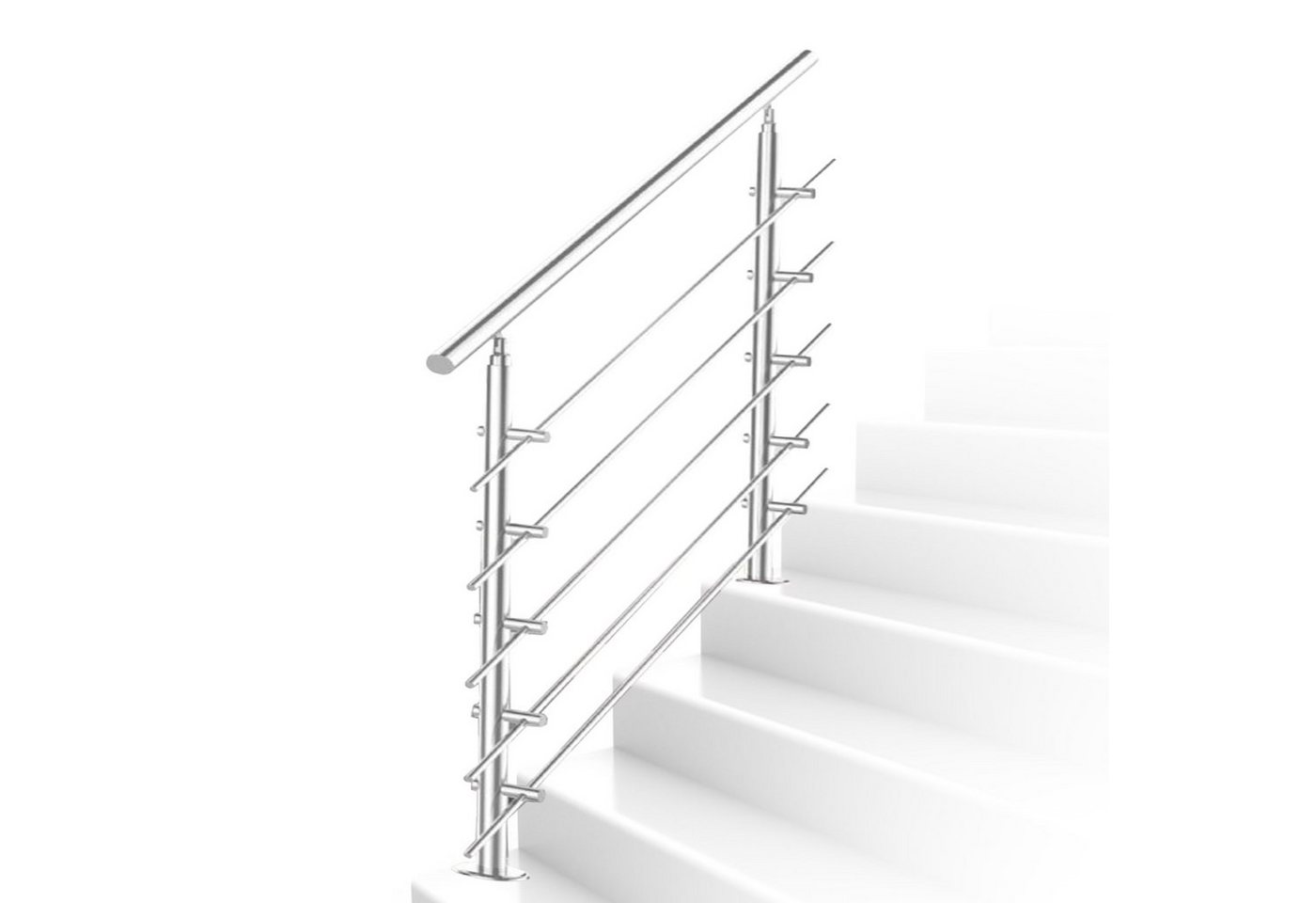 Clanmacy Treppengeländer Edelstahl Balkongeländer Ø 42mm für Innen und Außen Garten Treppenhaus 80 -160cm 0-5 Querstäbe, 80 cm Länge, mit 5 Pfosten, für Brüstung Balkon Garten von Clanmacy