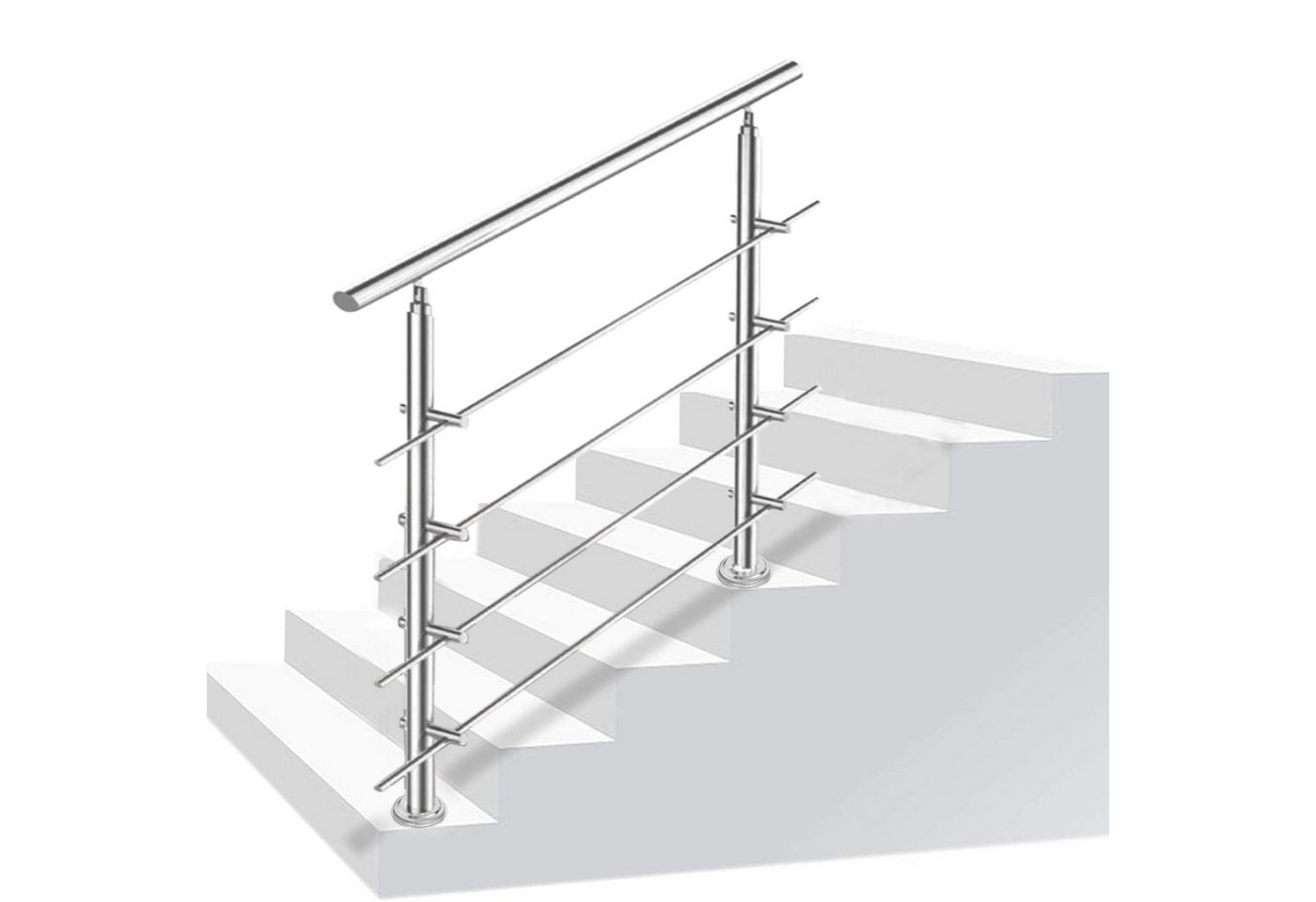 Clanmacy Treppengeländer Geländer Edelstahl Handlauf 80-160cm 0-5 Querstreben Innen&Außen, 80 cm Länge, mit 4 Pfosten, für Balkon Garten von Clanmacy