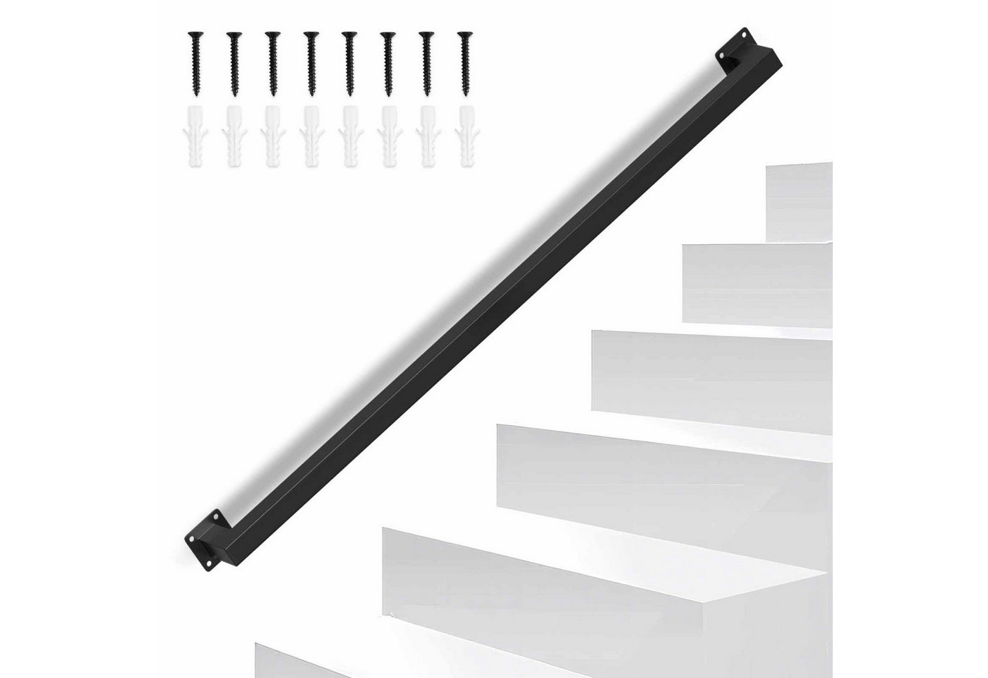 Clanmacy Treppengeländer Handlauf Set Metall Schwarz pulverbeschichteter Treppenhandlauf 100cm von Clanmacy
