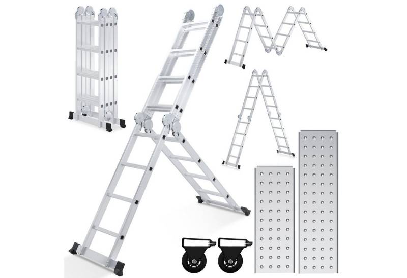 Clanmacy Vielzweckleiter Vielzweckleiter 6 in 1 Multifunktionsleiter Gerüst 4x4 Sprossen (Multifunktionsleiter, Vielzweckleiter, Gelenkleiter, Universalleiter, 4x4, 4x5 Sprossen), Mühelose Portabilität Unabhängige Verriegelung Narrensicherer Betrieb von Clanmacy