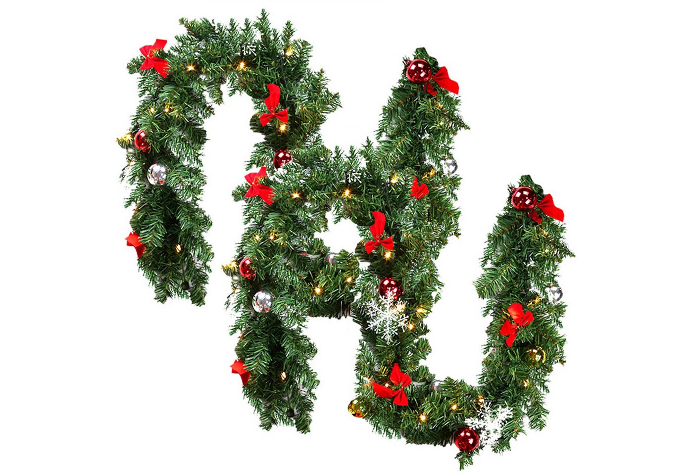 Kunstgirlande Christbaumschmuck 2x Weihnachtsgirlande 5m Tannengirlande 100 LED, Clanmacy, Girlande Weihnachten Innen Außen Treppen Kamine Weihnachten von Clanmacy