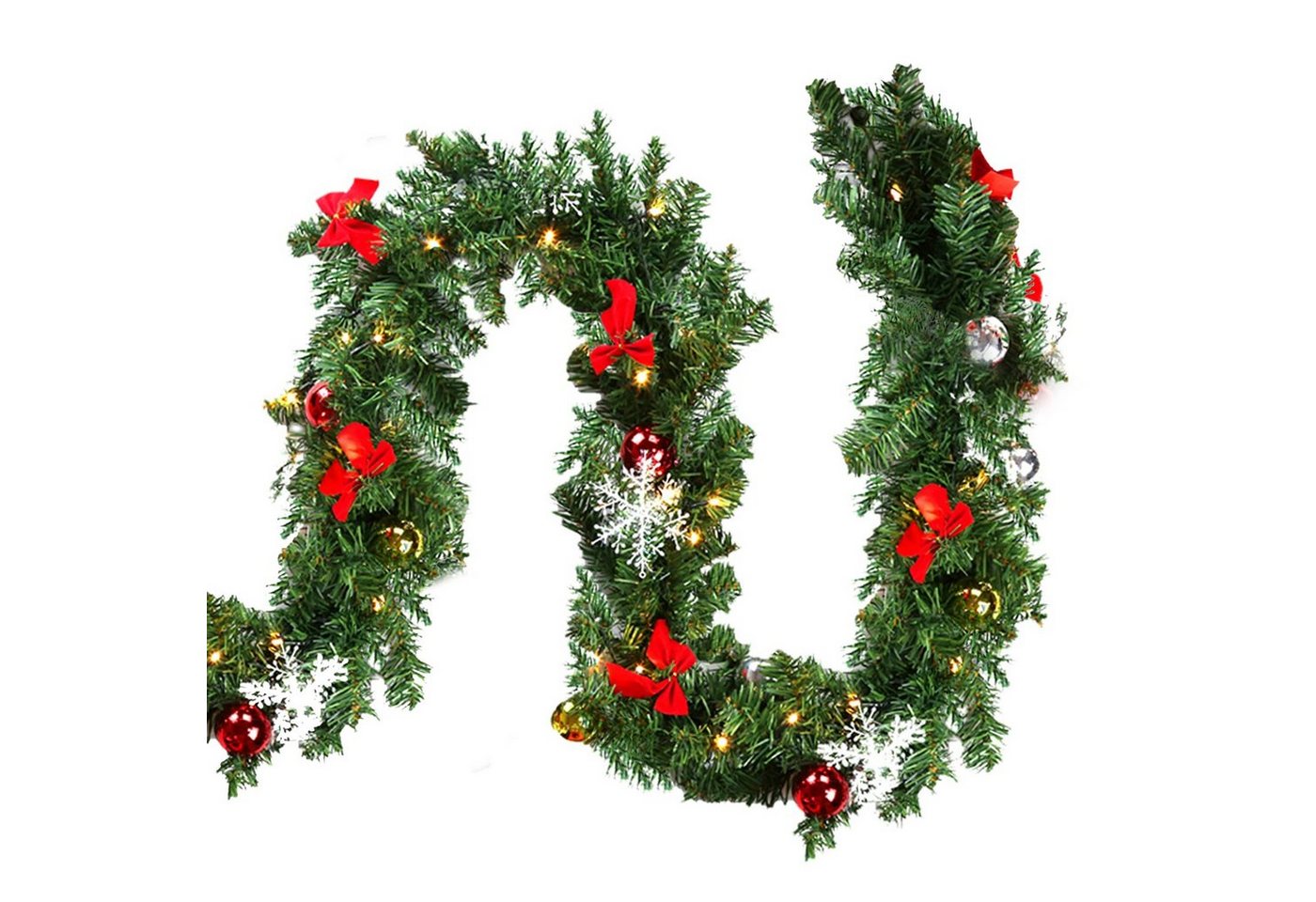 Kunstgirlande Weihnachtsgirlande 5m Tannengirlande Girlande LED Lichterkette Tanne, Clanmacy, Mit 100 LEDS, Deko von Clanmacy