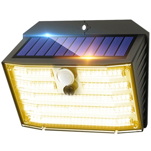 Claoner 126 LED Solarlampen für Außen, Solarleuchte mit Bewegungsmelder 3 Modi IP65 Wasserdichte LED Solar Aussenleuchte Wandleuchte für Garten, Wand, Pathway, Treppe, Zaun- 1 PACK 3000 K Warm Light von Claoner