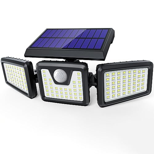 Claoner 128 LED Solarleuchte mit Bewegungsmelder, Wandstrahler für den Außenbereich, leistungsstark, kabellos, mit 3 Köpfen von Claoner