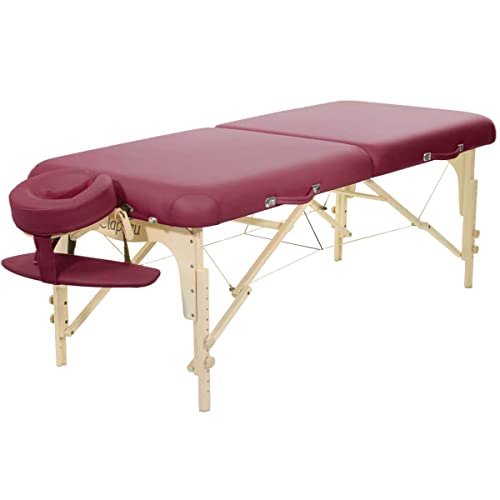 Clap Tzu | Classic Set | professionelle Mobile Massageliege Burgund | 65 mm Polsterung ﻿| ﻿184 x 75 cm | inkl. ﻿Kopfstütze ErgoFit mit Polsterkragen, ﻿Armablage, ﻿Transporttasche ﻿| seit 35 Jahren von Clap Tzu