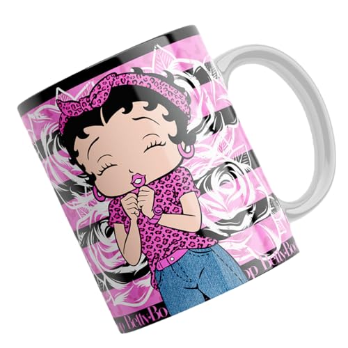 Betty Boop Tasse mit rosa und schwarzen Streifen von Clapper
