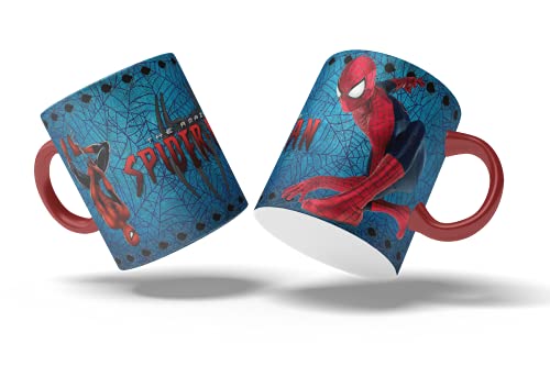 Keramik Tasse Mann Superheld Spinnennetz blauen Hintergrund 01 von Clapper