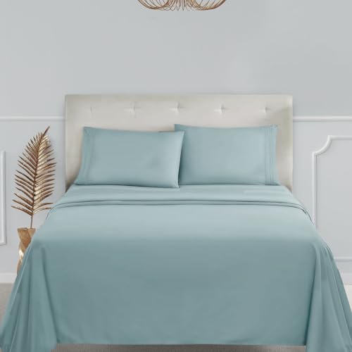 Clara Clark, Premier-1800-Collection, Deluxe-Mikrofaser, 3-Linien-Bettbezug, Silber/Hellgrau, Queen, Light Blue Aqua, Queen Size von Clara Clark