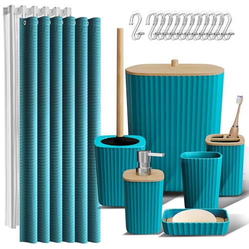 Clara Clark Badezimmer-Set, 20-teilig, mit Duschvorhang-Set, WC-Bürste, Abfalleimer und Seifenspender, Blaugrün Clara Clark Badezimmer-Set, 20-teilig, mit Duschvorhang-Set, WC-Bürste, Abfalleimer und Seifenspender, Blaugrün von Clara Clark