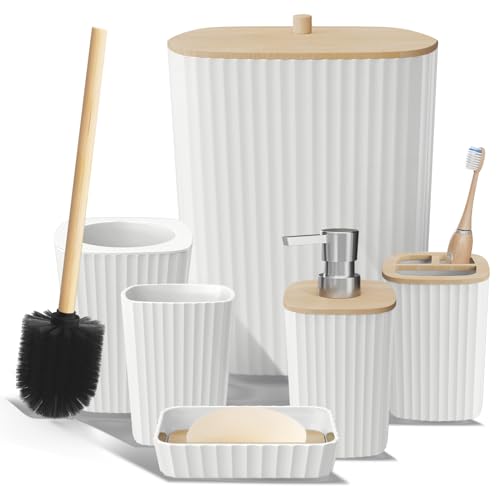 Clara Clark Badezimmer-Set – weißes Badezimmer-Zubehör-Set, 6-teiliges Badezimmer-Zubehör-Set, Badezimmer-Sets mit WC-Bürste, Mülleimer und Seifenspender von Clara Clark