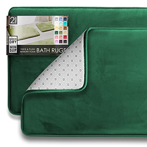 Clara Clark Badezimmerteppiche, ultraweiche Plüsch-Badematte für Badezimmer, rutschfest, Samt-Memory-Foam, 2er-Set Badteppiche, 20 x 32, solides Jägergrün von Clara Clark