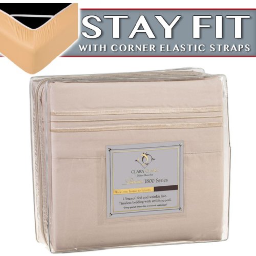 Clara Clark Bettlaken-Sets aus der 1800er-Serie – Bleiben Sie fit auf der Matratze mit elastischen Bändern an den Ecken – Doppelbett (Einzelbett), Beige / Creme (75 x 39 passend für XL) von Clara Clark