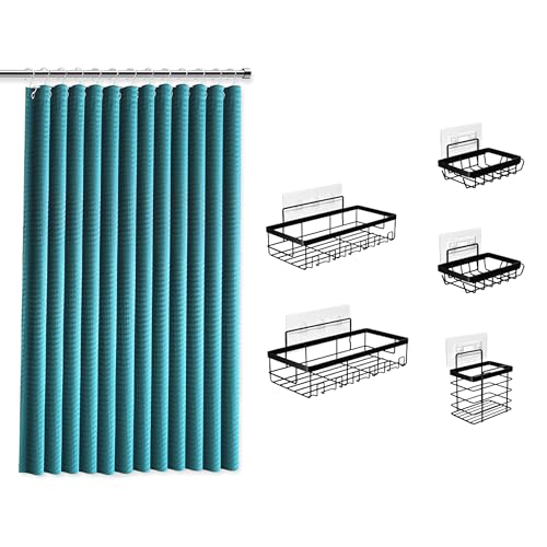 Clara Clark Blaugrünes Duschvorhang-Set mit schwarzem Dusch-Caddy zum Aufhängen – Stoff-Duschvorhänge und Edelstahl-Duschablagen, Badezimmer-Duschvorhang-Sets mit Eck-Dusch-Caddy Wohnheim Clara Clark Blaugrünes Duschvorhang-Set mit schwarzem Dusch-Caddy zum Aufhängen – Stoff-Duschvorhänge und Edelstahl-Duschablagen, Badezimmer-Duschvorhang-Sets mit Eck-Dusch-Caddy Wohnheim von Clara Clark