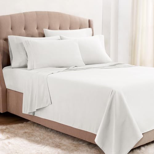 Clara Clark Cal King Size-Bettlaken, 6-teiliges Set – Hotel-Luxus-Bettlaken für Cal King Size-Bett, superweiche Bettwäsche und Kissenbezüge, Cal King Size-Bettlaken, Weiß von Clara Clark